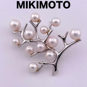 【極美品】MIKIMOTO ミキモト ブローチ 幸福の木 パール シルバー