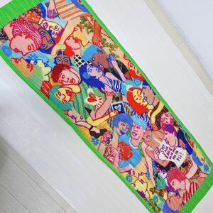 美品 PLEATS PLEASE プリーツプリーズ イッセイミヤケ ストール プリーツ 2001年 人物画 緑 アーカイブ