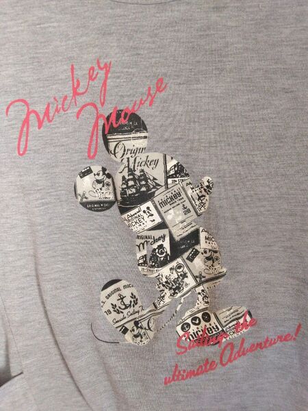 Disney MICKEY MOUSE ミッキーマウス半袖 Tシャツ フレンチスリーブ グレー