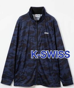 K-SWISS ケースイス　長袖シャツ　フルジップ　吸汗速乾　UVカット　消臭　スポーツウェア　ネイビー　LL メンズ　カモフラ