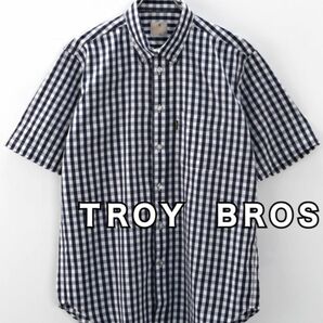 TROY BROS トロイブロス　カジュアル半袖ボタンシャツ　メンズ　Lサイズ　ネイビー　オシャレ　ブランド　送料込み