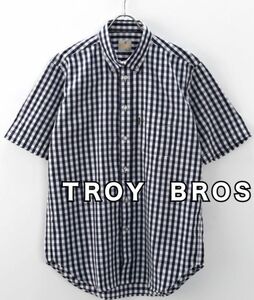 TROY BROS トロイブロス　カジュアル半袖ボタンシャツ　メンズ　LLサイズ　ネイビー　オシャレ　ブランド　送料込み