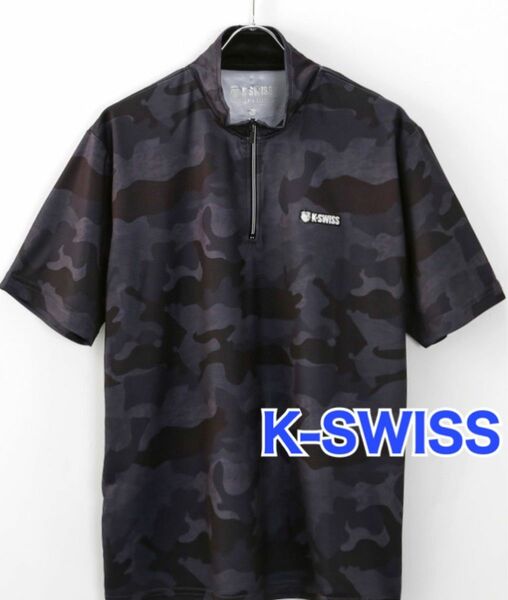 K-SWISS ケースイス　半袖シャツ　吸汗　速乾　消臭　ＤＲＹ　ハーフジップ　スポーツウェア　Mサイズ　メンズ　ロゴ入り　迷彩