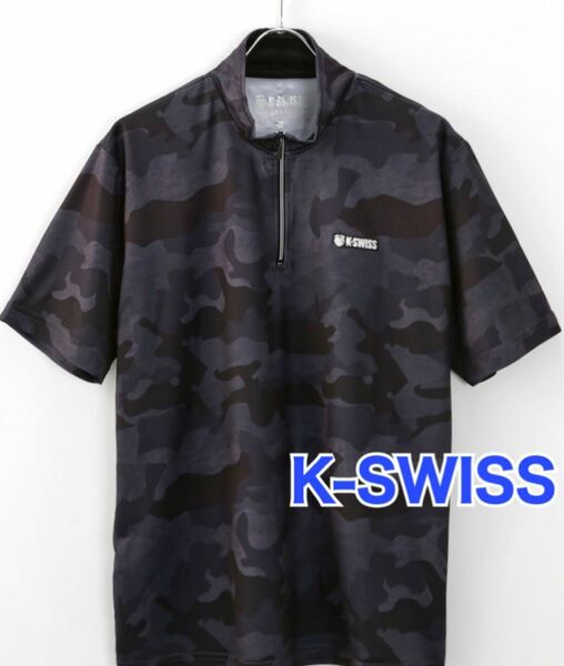 K-SWISS ケースイス　半袖シャツ　吸汗　速乾　消臭　ＤＲＹ　ハーフジップ　スポーツウェア　Lサイズ　メンズ　ロゴ入り　迷彩