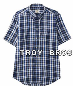 TROY BROS トロイブロス　カジュアル半袖ボタンシャツ　メンズ　Lサイズ　紺色　オシャレ　ブランド　送料込み