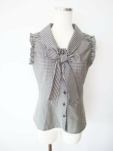 [Включенная доставка] Рено Рене рубашка / блузки Size 34 Black Off White Gingham Check Stretch, сделанная в Японии S6436926