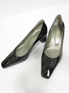 【送料込】 BRUNOMAGLI ブルーノマリ くつ パンプス ブラック 黒 パテント エナメル スクエアトゥ ヒール5.3cm size36 23.0cm/959253