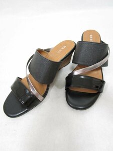 [ including carriage ] cava cava Sava Sava sandals * mules black × silver × lame entering black Wedge sole modern size23.5cm/959733