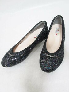 【送料込】 Le creative? レクレイエイティブ くつ ブラック 黒 グリッターデザインパンプス フラットシューズ チャーム size22.0cm/959727