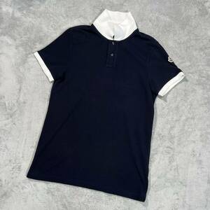 1円　極美品　MONCLER モンクレール　MAGLIA マグリア　半袖　ポロシャツ 半袖ポロシャツ Sサイズ ネックロゴ　ネイビー　鹿の子 8021