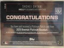 大谷翔平　2020 Bowman Platinum 'Autograph Patch Card' 世界限定1枚　直筆サイン入り　Shohei Ohtani 1/1 激レア_画像3