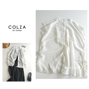 コルザ COLZA バンドカラー フレンチスリーブ シアー シャツ ブラウス オフホワイト