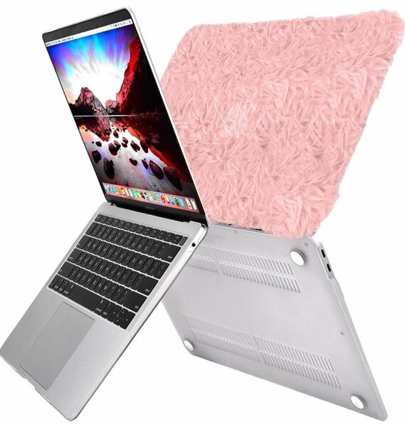 MacBook Air 13 (2018 - 2021) ハード シェル カバー ファー ぬいぐるみ ピンク 新品・未使用