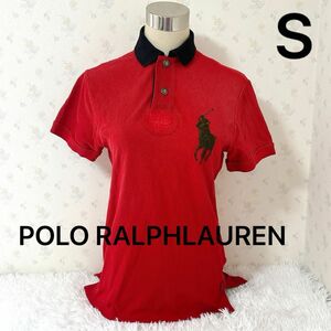 【POLO RALPHLAUREN】ポロシャツ　半袖　ビックロゴ　刺繍　赤　メンズSサイズ