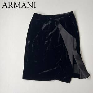 美品 GIORGIO ARMANI ジョルジオアルマーニ ベロアスカート 膝丈スカート　アシンメトリー シルク　レディース