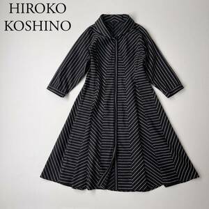  HIROKO BIS ヒロコビスロングワンピース　膝下丈 膝丈ワンピース　フレアワンピース シャツワンピース　ボーダー　ストライプ レディース