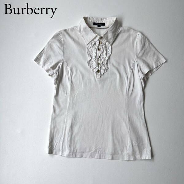 BURBERRY LONDON バーバリーロンドンポロシャツ　ロゴ刺繍 カットソー　Tシャツ　フリル トップス　レディース