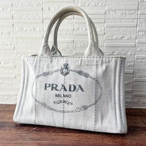 プラダ PRADA ロゴ カナパ キャンバス ハンド トート バッグ ホワイト