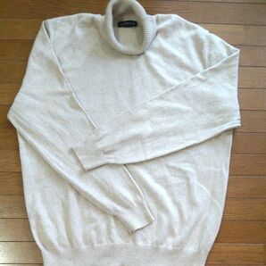  日本ランズエンド タートルネック 長袖 セーター 生成り色 LL～3L 綿+カシミア 洗濯機可 未着用品 