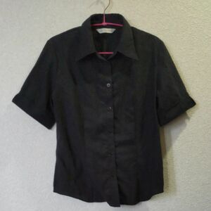 スキッパー衿 半袖 シャツ 生地 & ボタン→黒色 ゆったりLサイズ 洗濯機可 約5回着用 ワンオーナー