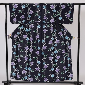  yukata navy small flower purple blue 