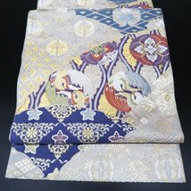 ★きもの北條★ 花鳥模様　割付文様　中古　六通　正絹　袋帯　T675-17_画像2