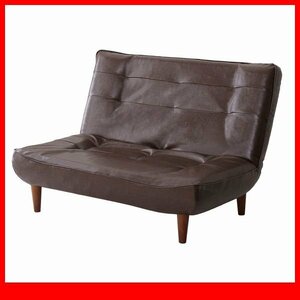  sofa * new goods /2 seater .3 -step reclining Vintage sofa /PVC leather pocket coil safe made in Japan low type also / dark brown /a3