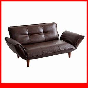  sofa * new goods / Vintage couch sofa 2 seater ./ reclining low type possible / imitation leather PVC leather pocket coil / made in Japan / dark brown /a3