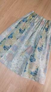  kimono remake Ooshima pongee 2 kind * easy size gathered skirt 