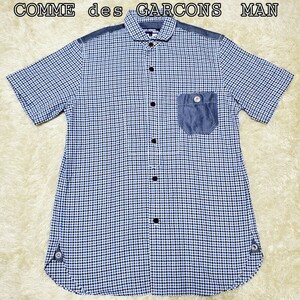  beautiful goods COMME des GARCONS MAN short sleeves shirt total pattern thousand bird ..S check 