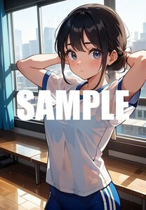 【一点物 アートイラスト】ai 美女 美少女 ポスター 2次元 アニメ 高画質 同人 漫画 ブルマ 体操服 美尻 写真光沢紙 A4サイズ 00279