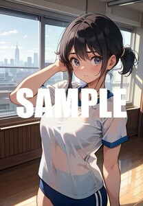 【一点物 アートイラスト】ai 美女 美少女 ポスター 2次元 アニメ 高画質 同人 漫画 ブルマ 体操服 美尻 写真光沢紙 A4サイズ 00226