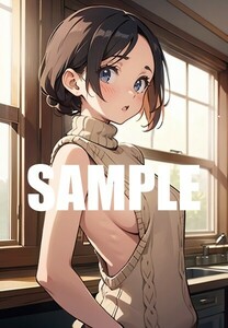 【一点物 アートイラスト】ai 美女 美少女 ポスター 2次元 アニメ 高画質 同人 漫画 美乳 横乳 アイドル 写真光沢紙 A4サイズ 00373