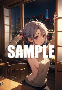 【一点物 アートイラスト】ai 美女 美少女 ポスター 2次元 アニメ 高画質 同人 漫画 美乳 横乳 アイドル 写真光沢紙 A4サイズ 00345