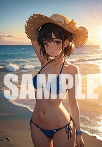 【一点物 アートイラスト】ai 美女 美少女 ポスター 2次元 アニメ 高画質 同人 漫画 美乳 美尻 水着 写真光沢紙 A4サイズ 00620