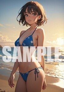 【一点物 アートイラスト】ai 美女 美少女 ポスター 2次元 アニメ 高画質 同人 漫画 美乳 美尻 水着 写真光沢紙 A4サイズ 00616