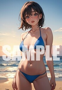 【一点物 アートイラスト】ai 美女 美少女 ポスター 2次元 アニメ 高画質 同人 漫画 美乳 美尻 水着 写真光沢紙 A4サイズ 00612