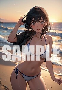 【一点物 アートイラスト】ai 美女 美少女 ポスター 2次元 アニメ 高画質 同人 漫画 美乳 美尻 水着 写真光沢紙 A4サイズ 00595