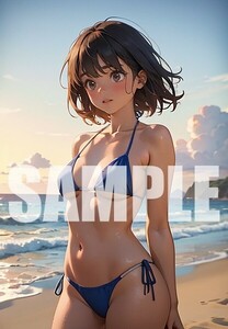 【一点物 アートイラスト】ai 美女 美少女 ポスター 2次元 アニメ 高画質 同人 漫画 美乳 美尻 水着 写真光沢紙 A4サイズ 00593