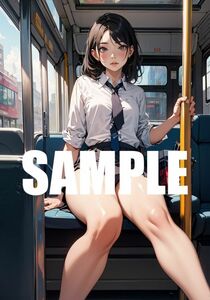 【一点物 アートイラスト】ai 美女 美少女 ポスター 2次元 アニメ 高画質 同人 漫画 車内 制服 美尻 写真光沢紙 A4サイズ 00802