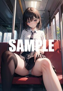 【一点物 アートイラスト】ai 美女 美少女 ポスター 2次元 アニメ 高画質 同人 漫画 車内 制服 美尻 写真光沢紙 A4サイズ 00253