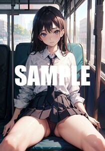 【一点物 アートイラスト】ai 美女 美少女 ポスター 2次元 アニメ 高画質 同人 漫画 車内 制服 美尻 写真光沢紙 A4サイズ 00233