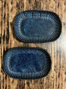 ラインブルー2枚 角長皿 プレート 中皿 美濃焼 オシャレ 和食器 磁器 副菜皿