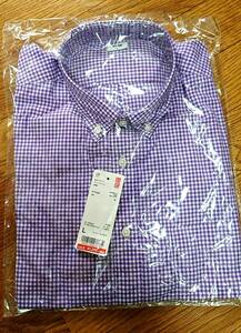 【新品】ユニクロ 長袖 シャツ UNIQLO 紫 パープル チェック サイズL EFCブロードチェックシャツ タグ付き