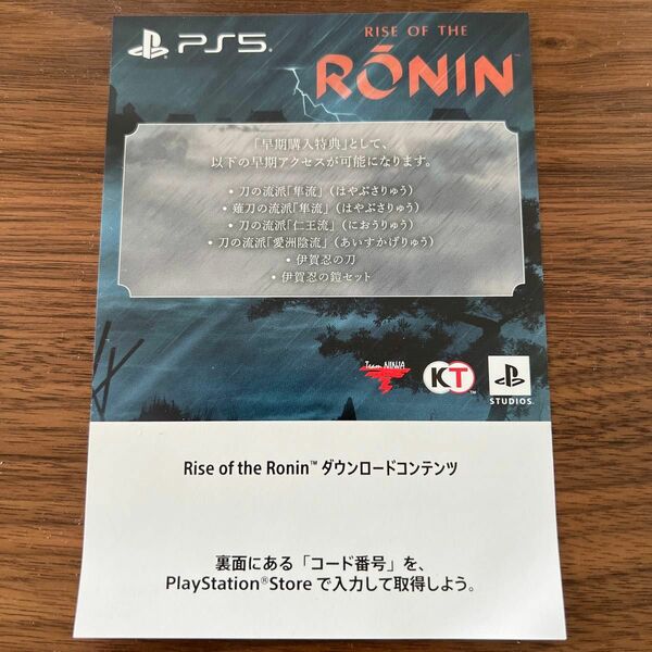 PS5 RISE OF THE RONIN 早期購入特典コード番号のみ