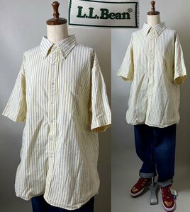 ★【激レア USA製 名作】米国製 90s LLBEAN LLビーン(L.L.) コットン100％ ボタンダウン ストライプ 半袖 シャツ サイズ18（XL程度）