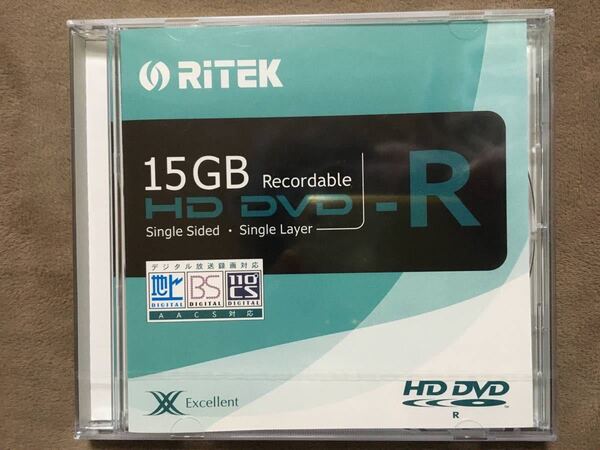 【 送料無料!!・レア商品!・未開封品!】★RiTEK◇録画用 HD DVD-R(AACS対応)◇15GB(片面1層)/75分(デジタルハイビジョン)/台湾製★