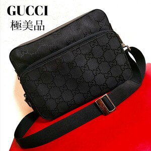 極美品 GUCCI ショルダーバッグ ナイロン ブラック GG グッチ 自立 美品 レザー