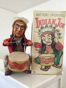  жестяная пластина игрушка индеец Joe с ящиком Showa Retro игрушка Vintage игрушка античный 