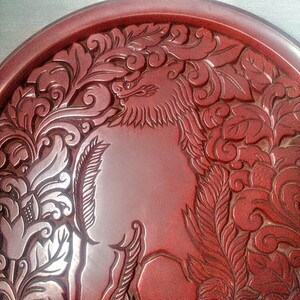 [. old .] sickle . carving Vintage . coating tray large size diameter 45cm lion Tang . writing deep carving lacquer industrial arts sickle . thing 